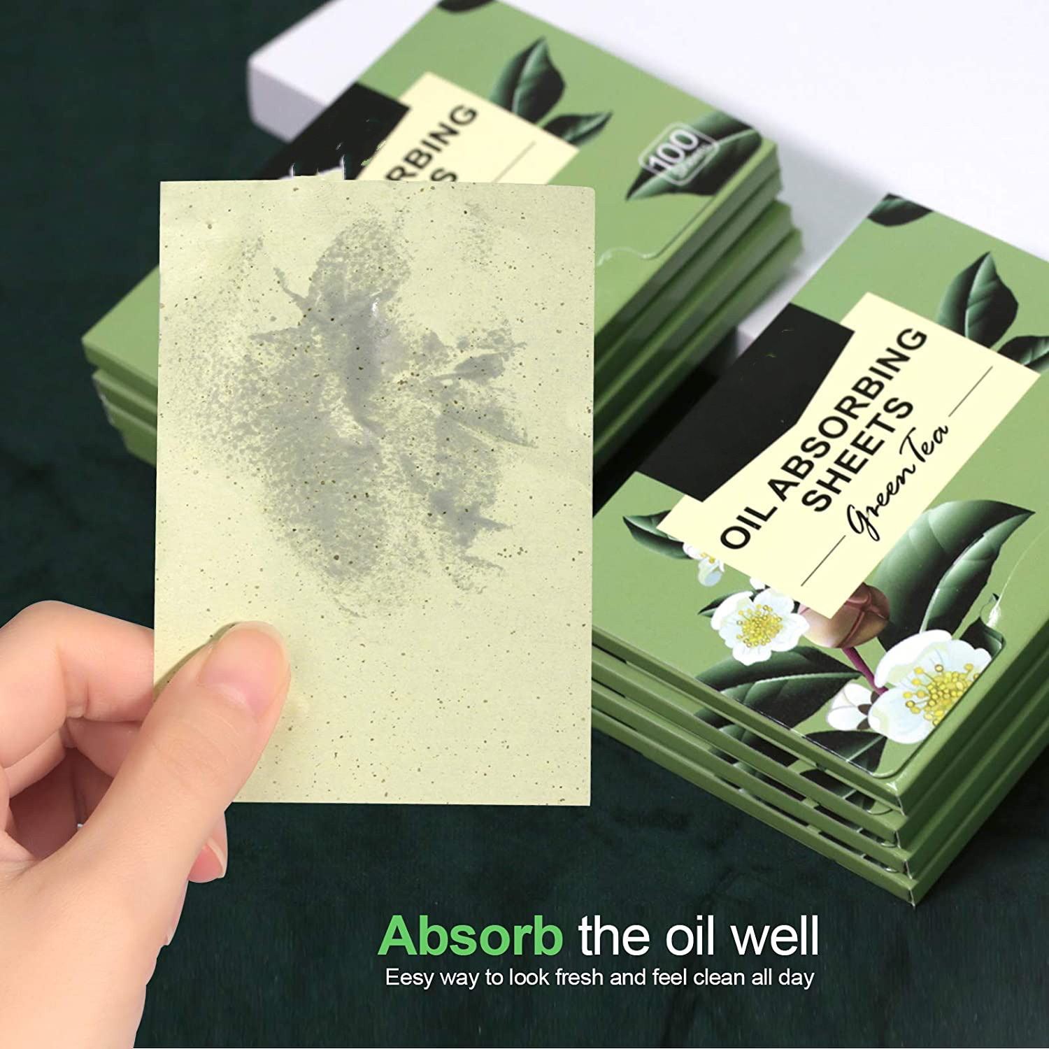 Hot selling type green tea plant oil blotting absorbing paper sheets in amazon