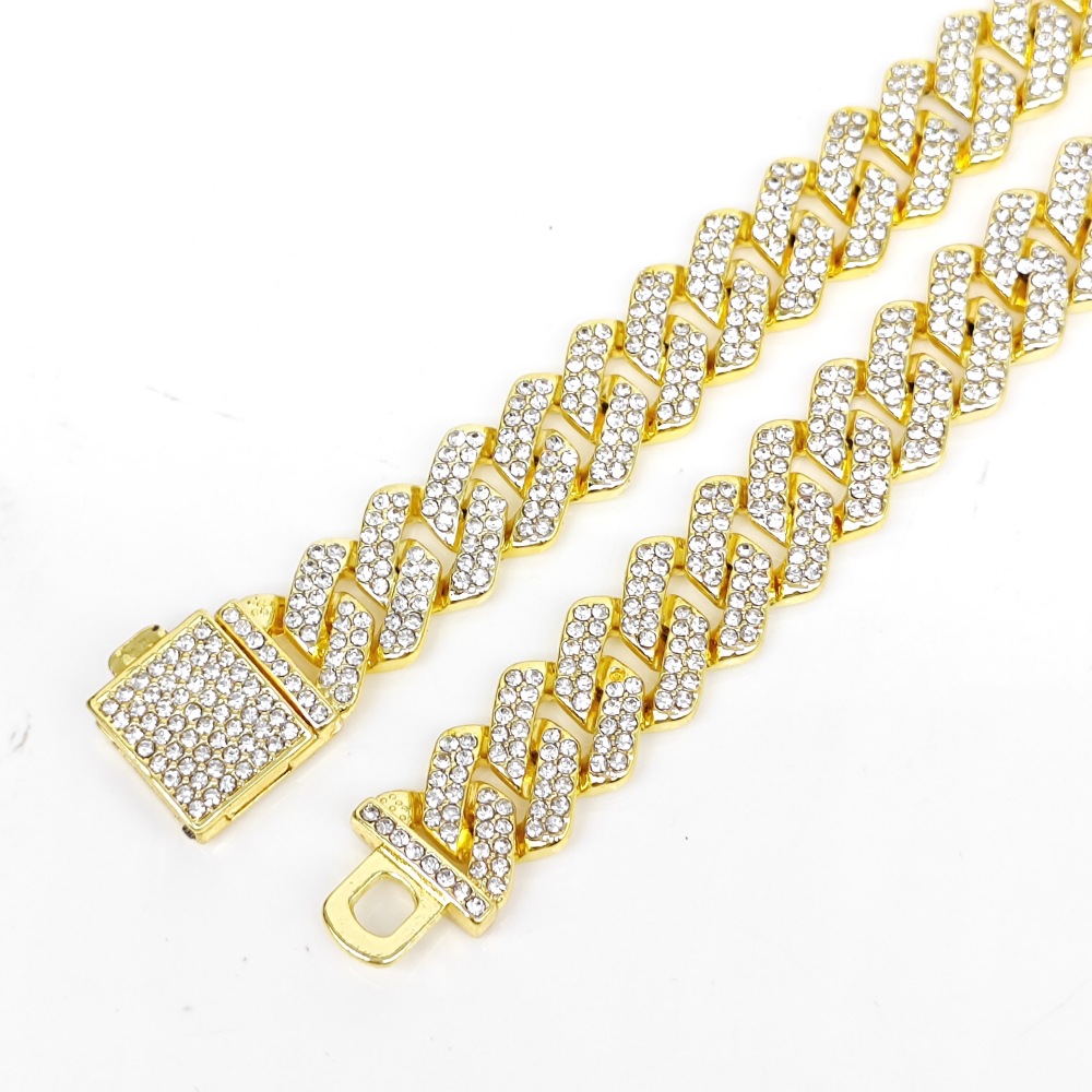 European Hot Selling Street Rap Jewelry Hip Hop Gold Cuban Diamond fashion Men Necklace