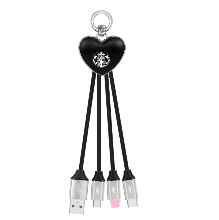 Pogo Heart shaped luminous Keychain data cable three in one charging cable LED luminous data cable gift customized logo