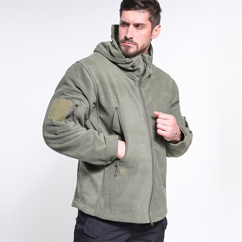 Winter outdoor hiking camping windproof warm jacket men's thick polar fleece sports jackets with hood