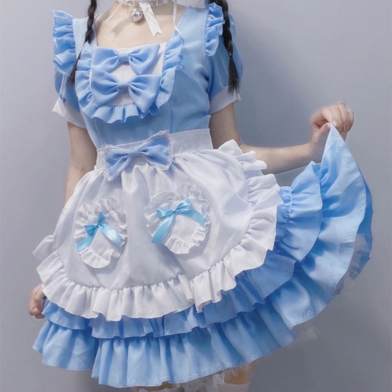 2021 Wholesale Vestido Fall Lolita Dresses Cosplay Maid Blue Dress Cosplay Costume Uniform Staff