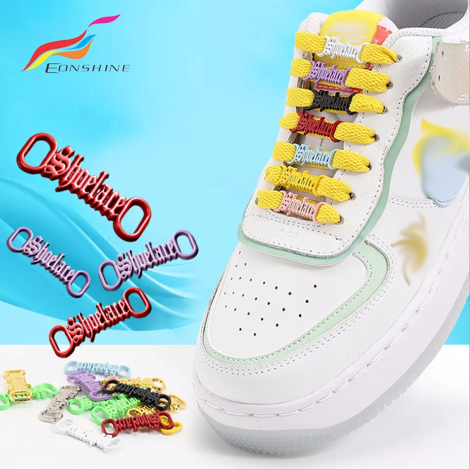Colorful Metal Shoelace Letters Logo Pattern Tag Shoe Lace Clip Shoelace Charms Sneaker Lace Accessories