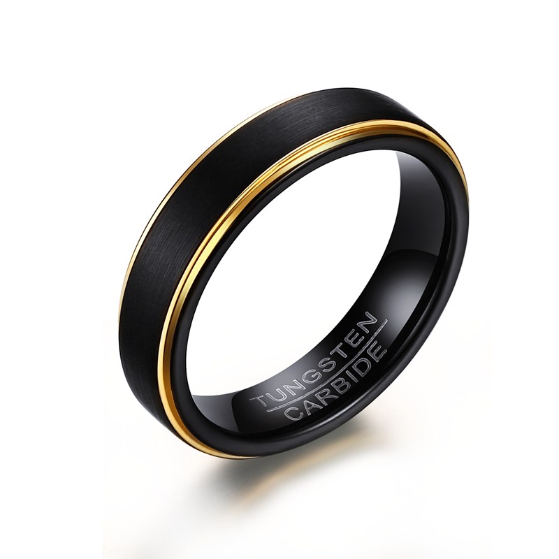 8mm Comfort Fit Tungsten Carbide Wedding Band Set Gold Black Mens Tungsten Ring