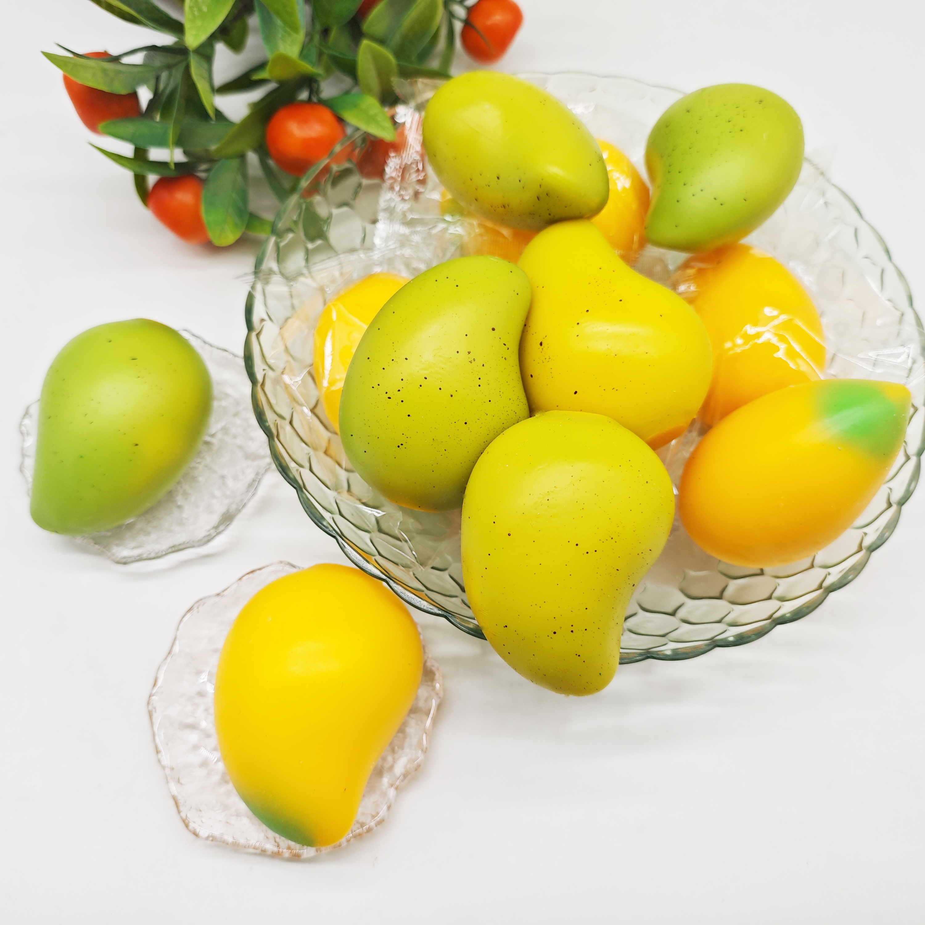 TPR Simulation Green Yellow Mango Fruit Food Play Warm Change Squeeze Toys Elasticity Decompression Relaxation Kneading Fun