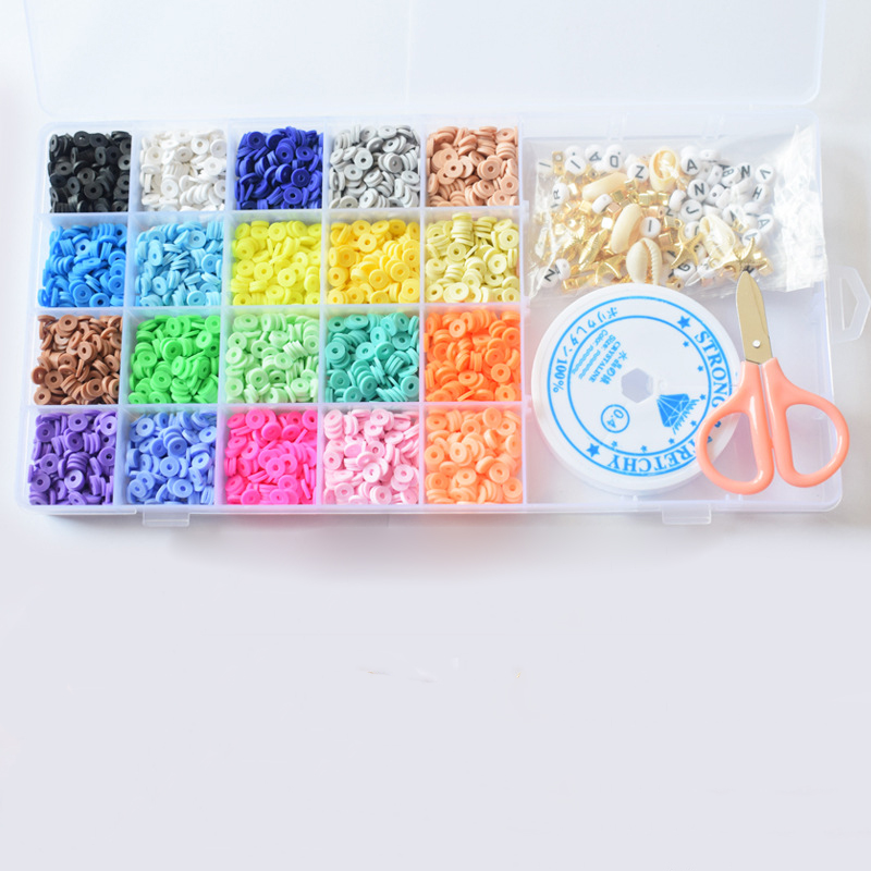 4000 Pcs Clay Beads 6mm 20 Colors Flat Round Polymer Clay Spacer Beads 4 Roll Elastic Strings for DIY Jewelry Making