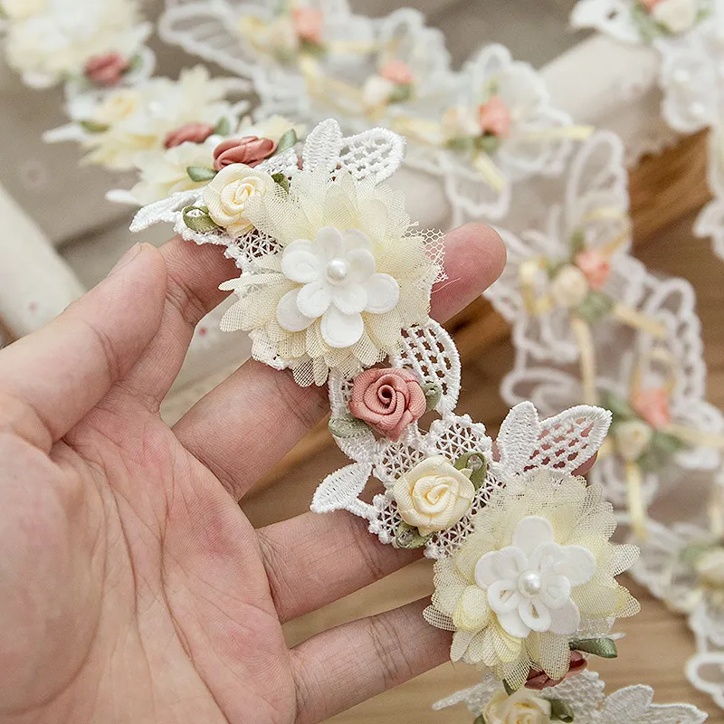 Вышитая ткань, шитье, Рукоделие, сделай сам, свадебное украшение ручной работы, Белый 3D цветок, кружевная отделка, кружевная лента