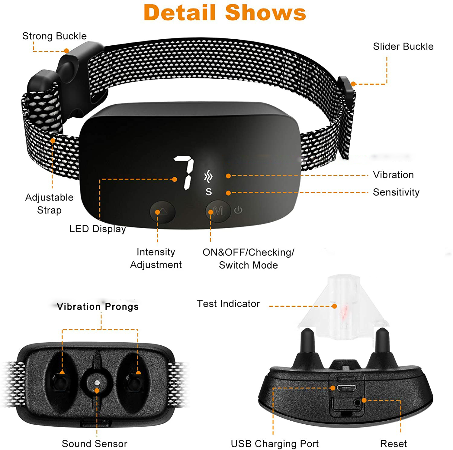 No bark dog collar pet training device Non electric shock only vibration and beep for small dog training stop bark fast