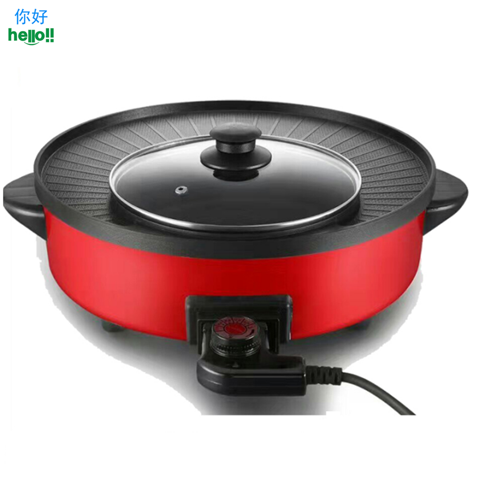 Бытовая Бездымная круглая электрическая решетка для барбекю tepanyaki, автоматическая решетка для барбекю, сковорода с горячим горшком с антипригарной поверхностью