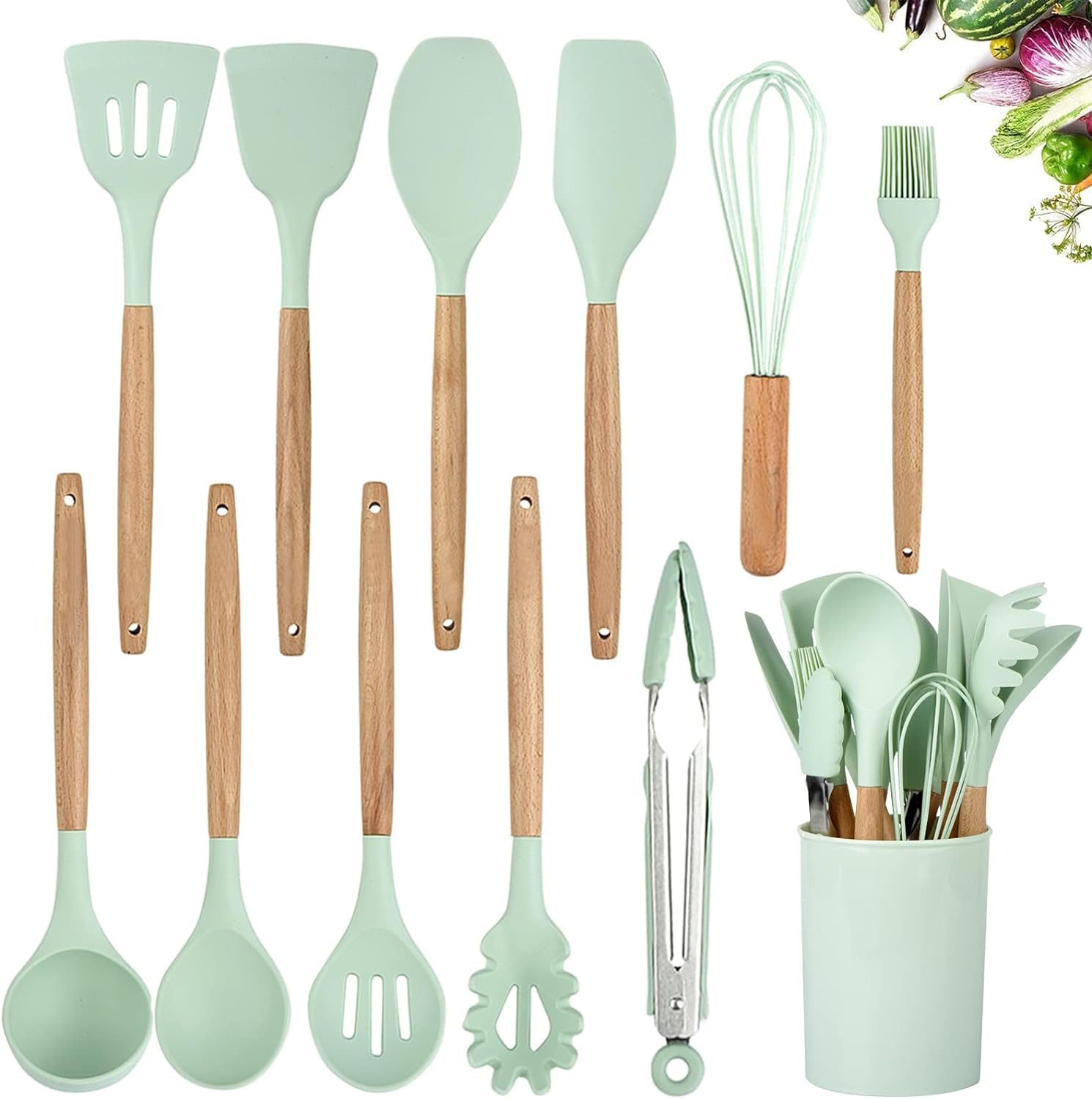 Chef Kitchen Non-stick Silicone Cooking Utensils Set Spatula Set Wooden Handle Silicone Kitchenware