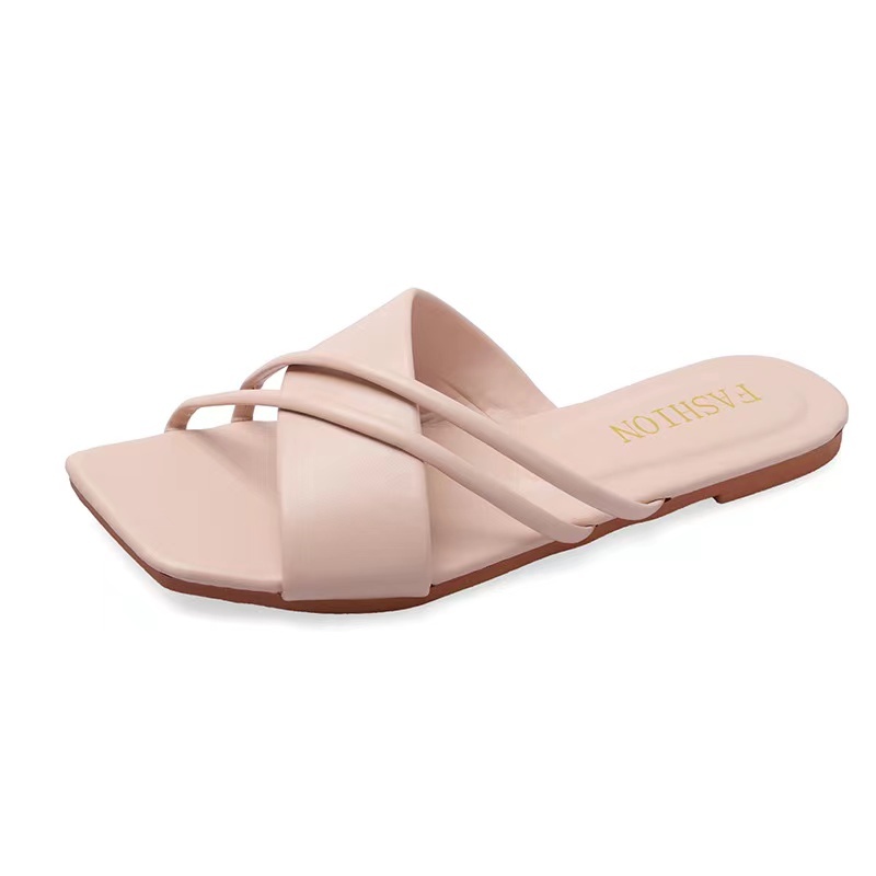 New Chunky Heel Women Slides Solid Color Fashion Fairy Style Girls Shoes PVC PU Outdoor Rubber Printed Women's Summer Shoes 2022