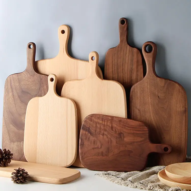 wholesale kitchen thick large bulk blank round personalized custom koa black walnut acacia wood bamboo cutting board with handle