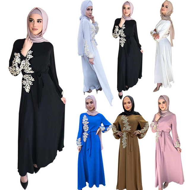 MOTIVE FORCE 2021 Abaya Dubai Islamic Clothing Dress Loose Flower print Long Sleeves Long Dress Muslim