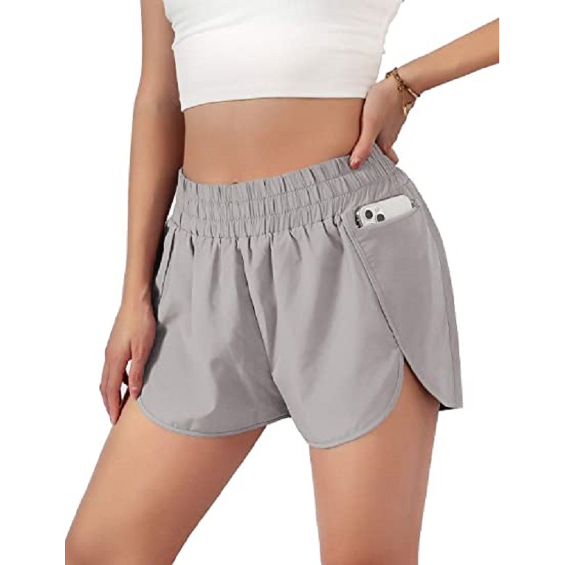 Soft light weight quick dry women running workout gym training elastic waistband drawstrings adjustable fit sports shorts