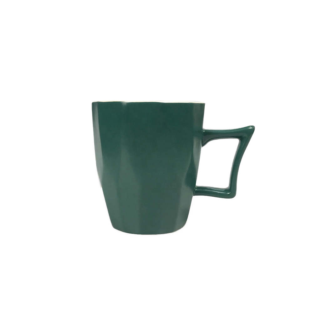 Manufacture Diamond Durable Porcelain Coffee Mug Green Colour 5 inch 350ml Capacity for Restaurant Hotel Office Home Wedding