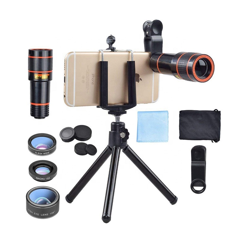 Camera Lens Factory Supply Mobile Lens Kit Fisheye Wide Angle Macro Telephoto Lenses Set Smart Phone Telescope with Tripod