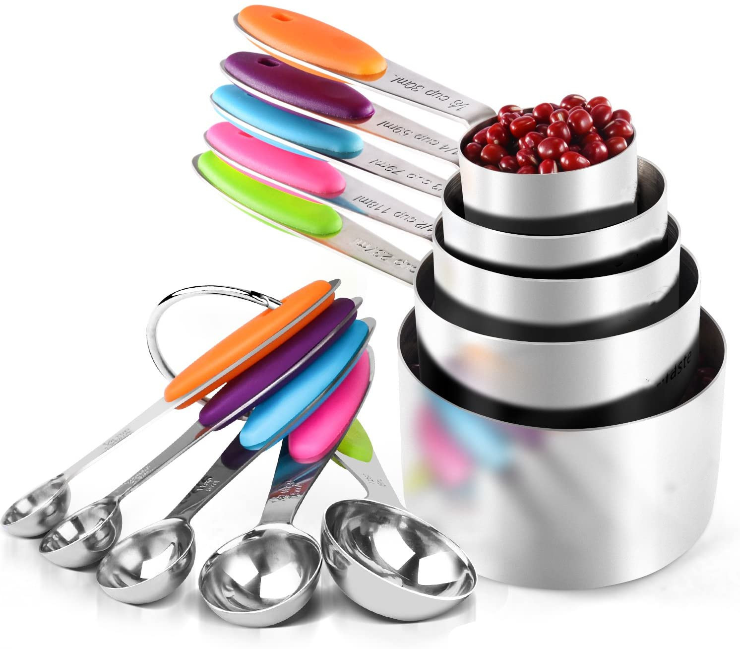 18/8 Stainless Steel Measuring Cups and Spoons Scooper Set of 10, Upgraded Thickness Handle
