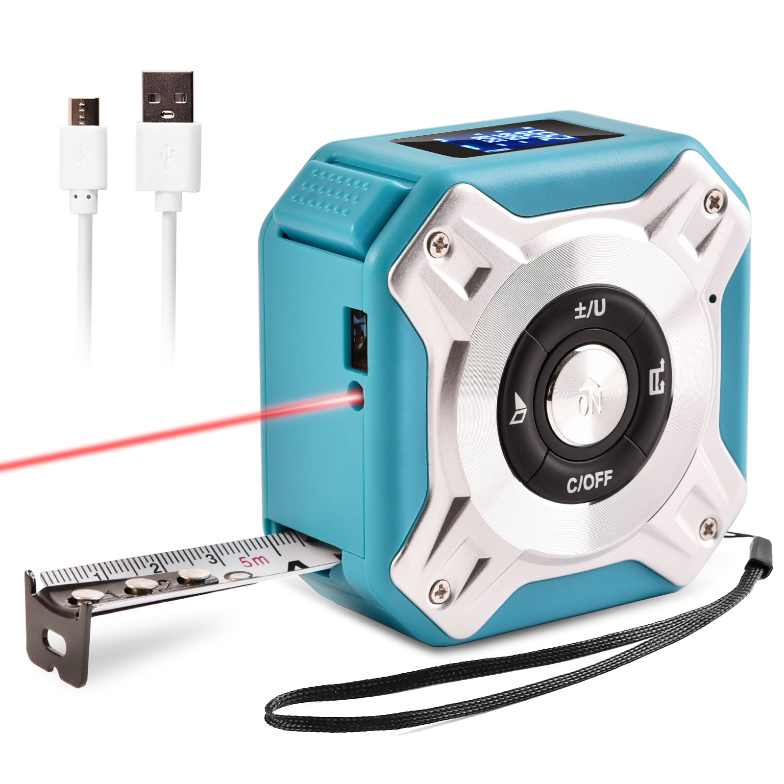 ЖК-экран функция 2-в-1 лазерный дальномер USB перезаряжаемая Лазерная лента измерительная цифровая лазерная лента метров