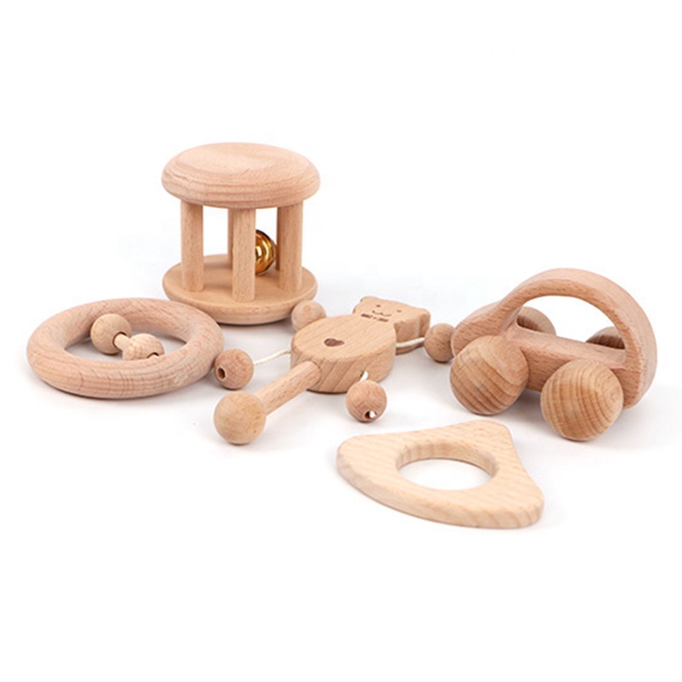 ASTM CPSIA and EN71-1-2-3 CE COC certificate environmental baby toy raw beech wood car rattle teeth set