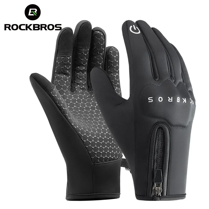 Ветрозащитные зимние перчатки ROCKBROS, перчатки для сенсорного экрана, термозащитные мотоциклетные перчатки для верховой езды из ПВХ