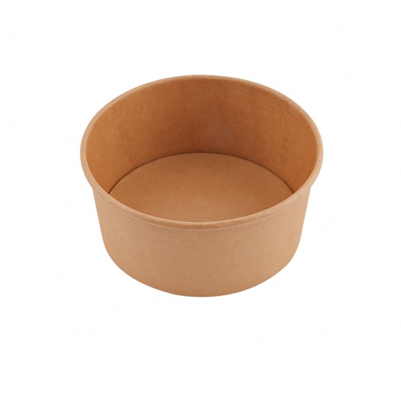 For Pp Brown Poke With Plastic Lids High Quality Take Away Kraft Paper Salad Bowl