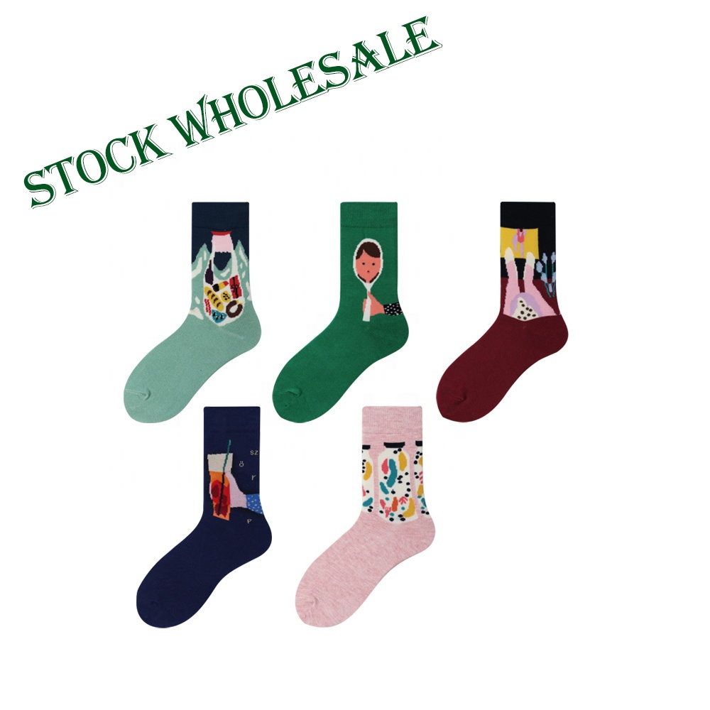 print funny combed cotton crew socks custom crew women happy socks wholesale girls colorful fashion sox colorful design quality