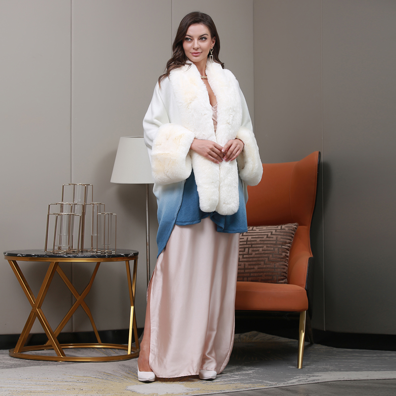Chinese Popular Evening Dress Cloak Sexy Design Cashmere Fur Shawl Faux Fox Fur Coat Cloak Shawl One Size
