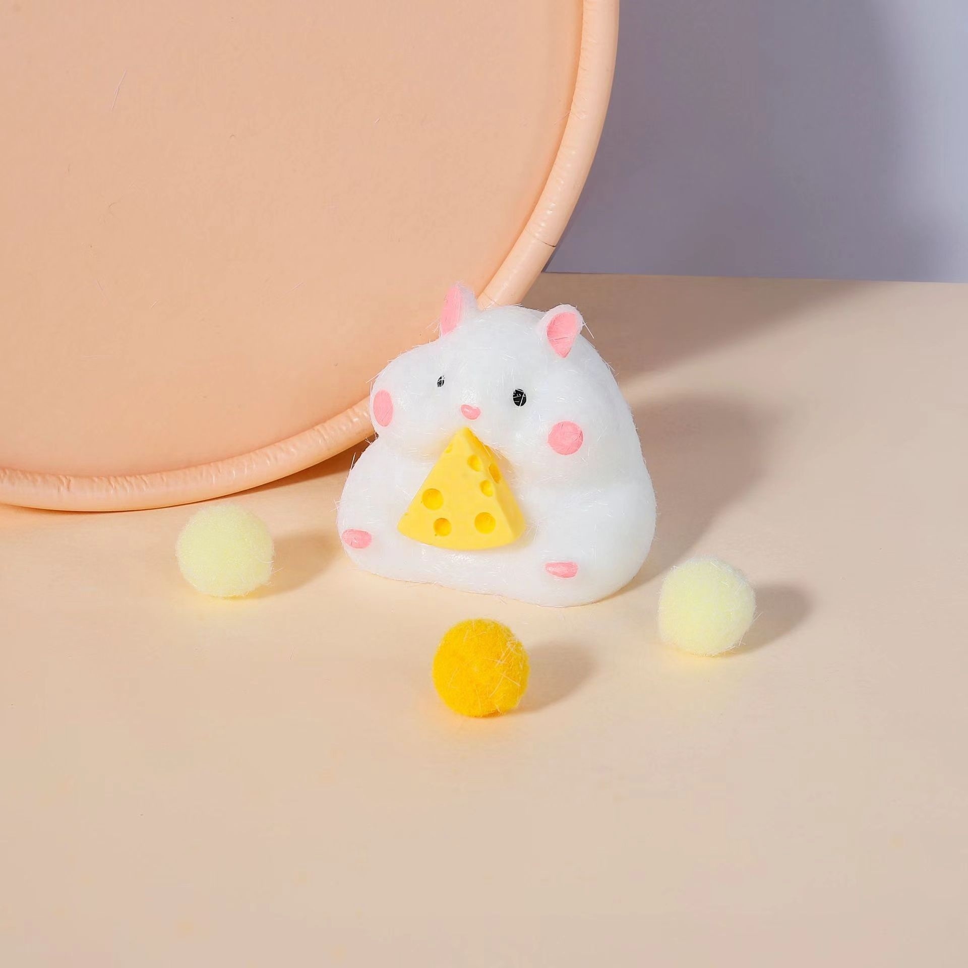 Soft and Squishy TPR Squeeze Toy Mochi Hamster - Customizable Pink Fuzzy Rubber Solid Kawaii Antistress Mouse