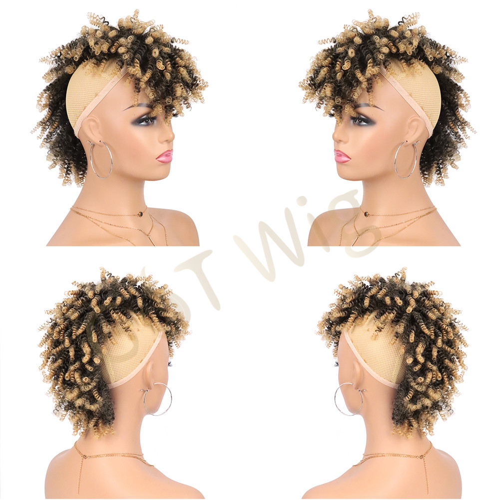 G&T Wig Afro High Puff Ponytail with Bangs Short Kinky Curly Synthetic Ponytails Mohawk Ponytail Bun with Bangs for Black Women