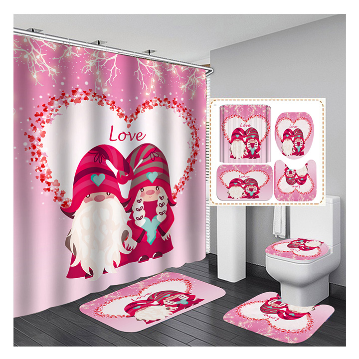 2021 New Custom Designer Christmas Fairy Polyester Bathroom Shower Curtain with Non Slip Rug Sets