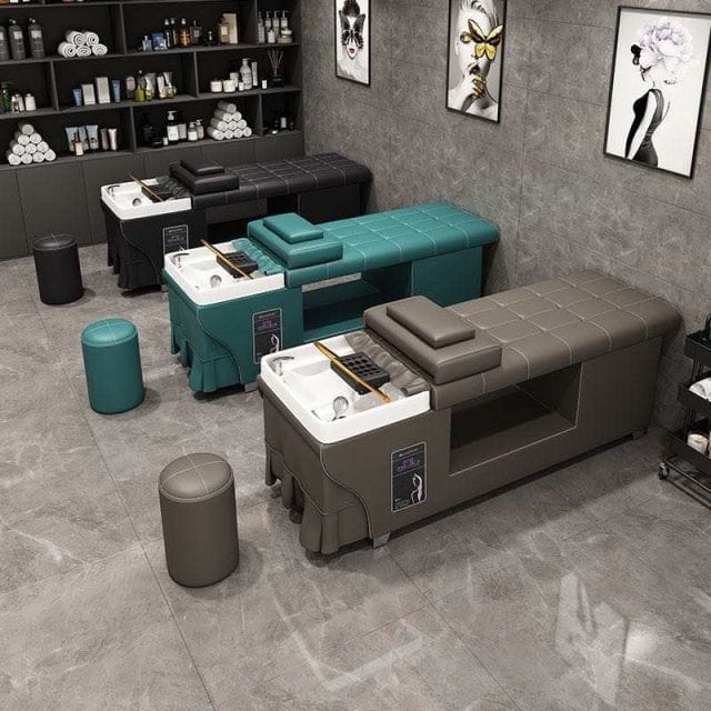 Stainless steel frame waterproof leather hair washing shampoo bed practical Thai full lying popular shampoo chair