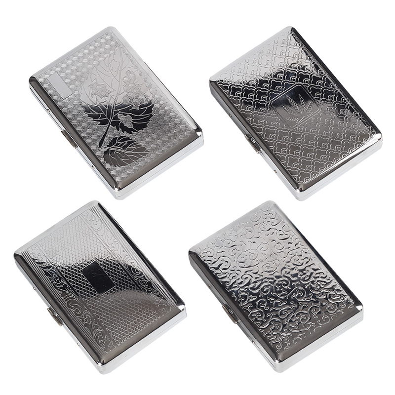 Amazon's hot selling carved pattern 16 pack portable cigarette case metal double-sided carving