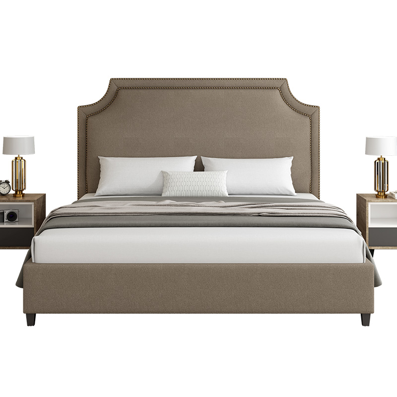 Space-saving multifunctional solid wood leather double bed, simple and modern bedroom furniture bed with personality