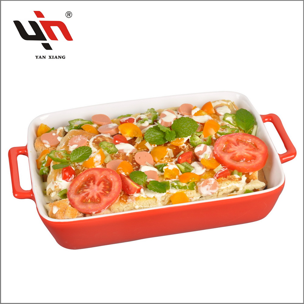 High Quality Ovenproof Baking Dish Bake Plates Big Rectangle Ceramic Rectangular Baking Dish With Two Handle