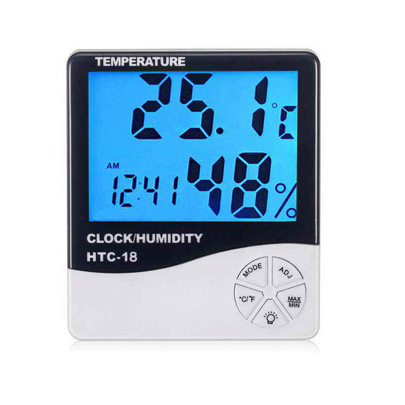 LCD Electronic Digital Temperature Humidity Meter Indoor Outdoor Thermometer Hygrometer Weather Station Clock HTC-1