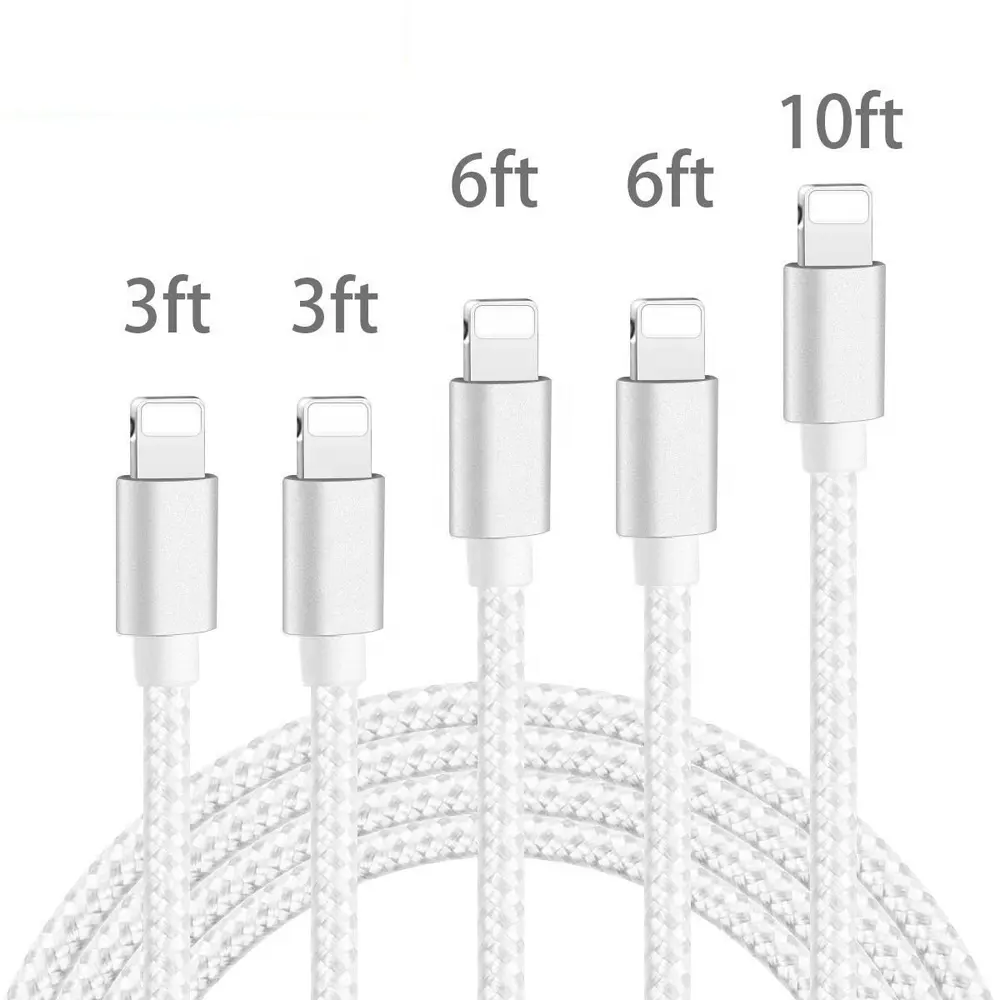 2M For iPhone Chargers 6FT Fast Charger For iPhone USB Cable Nylon Braided With Custom Logo 2.1A Fast Charge Cable White
