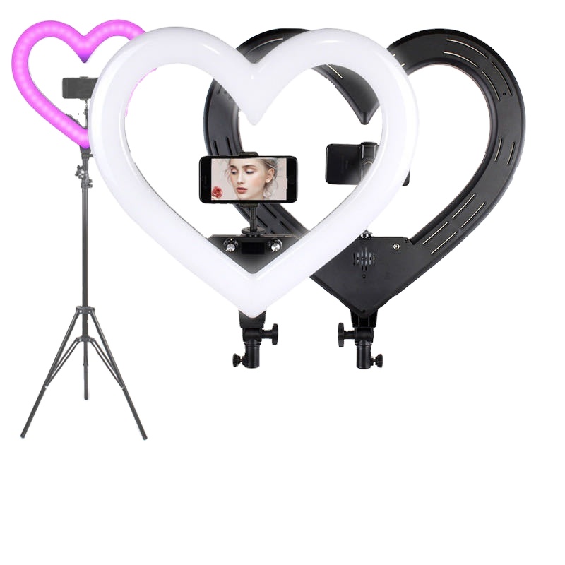 Manufacturers sell beautiful romantic heart-shaped live lights with mobile phone holders ring lingts