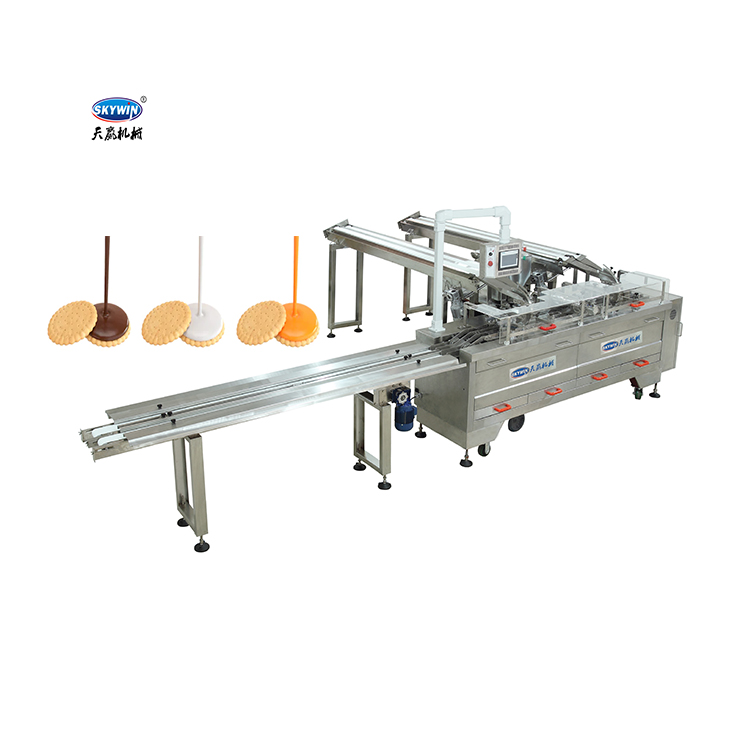 Automatic cream biscuit sandwiching machine with biscuit flow packing machine