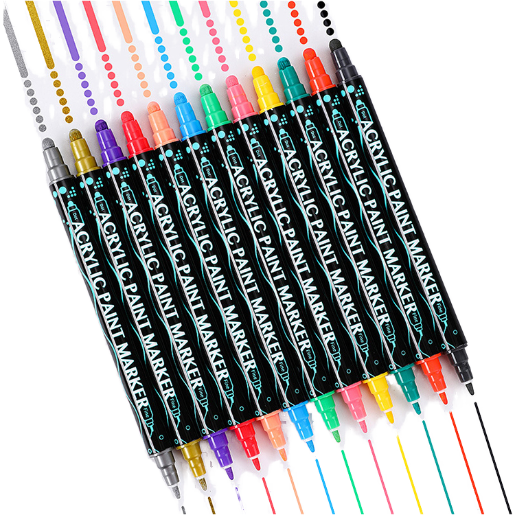 Factory Direct Sale Dual Tip Acrylic Dot Markers For Painting Stone Glass Ceramic Wood Fabric