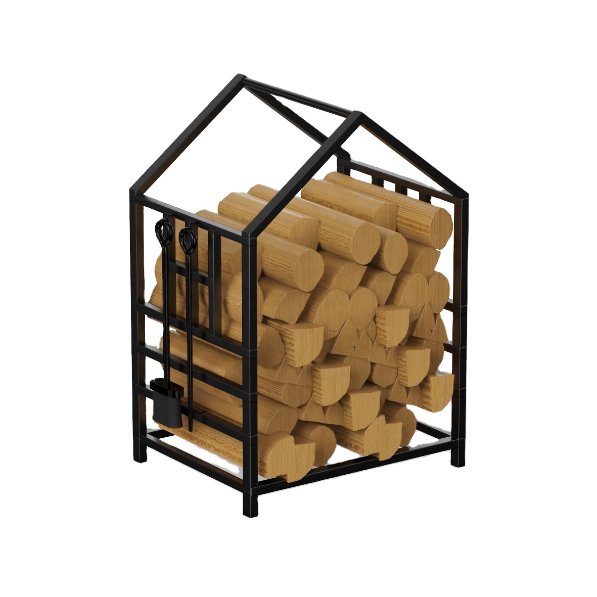 Creative House Shape Metal Log Rack with Fireplace Tool Set