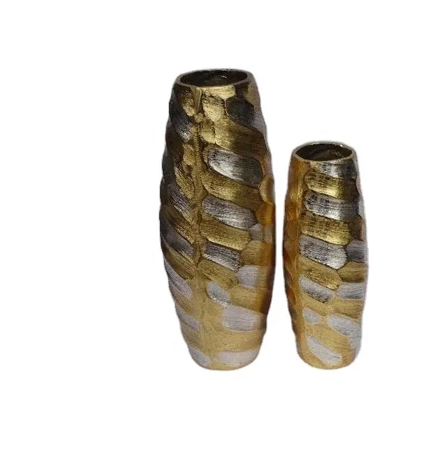 Cast aluminium Vases in two tone golden and silver fluted