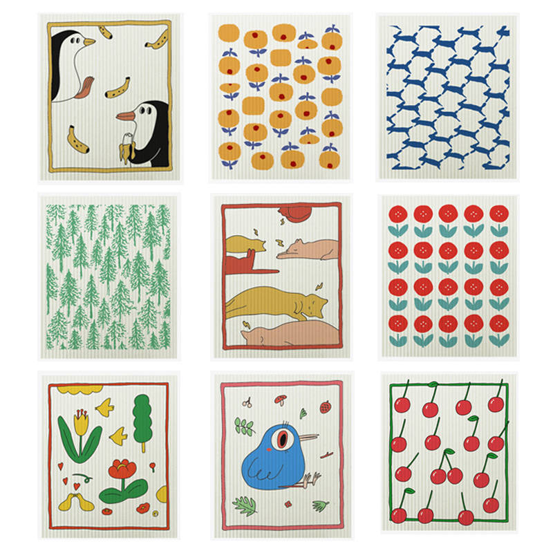 Customized Reusable Absorbent Cellulose Dish Sponge Cloth Wipes Swedish Dishcloth Cleaning Cloths