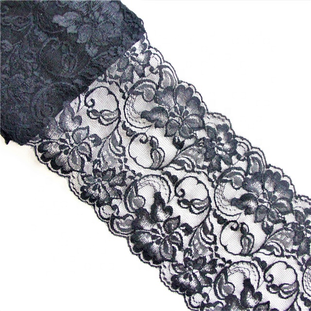 latest Design Stock black 15cm daisy flower lace elastic lace trim for lingerie and fashion women dresses