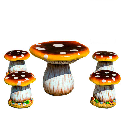Outdoor Mushroom Decorative Amusement Garden Fiberglass Cartoon Mushroom Chair And Desk