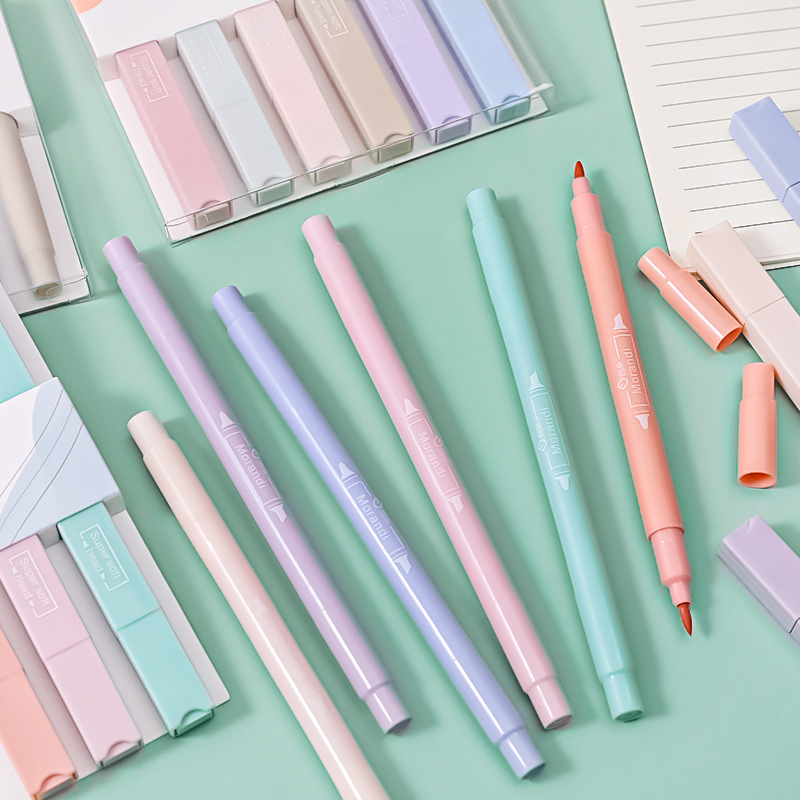 2023 New Design 6 Colors Double Head Colored Marker Pen Set Multi Color Writing Highlighter Pen