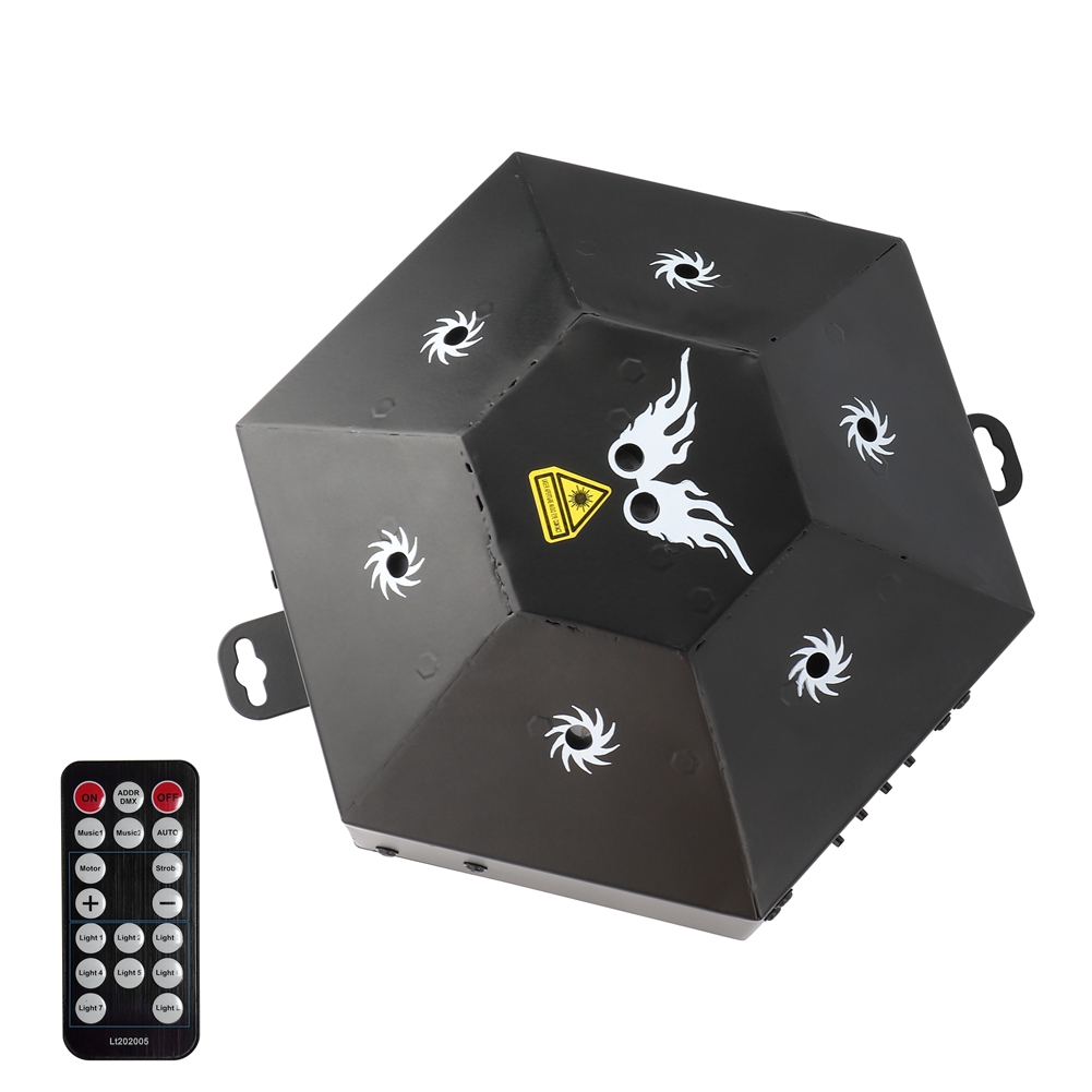 Шестигранное сценическое освещение с 8 отверстиями U'King 20 Вт RGB с дистанционным управлением светодиодными лазерными лампами