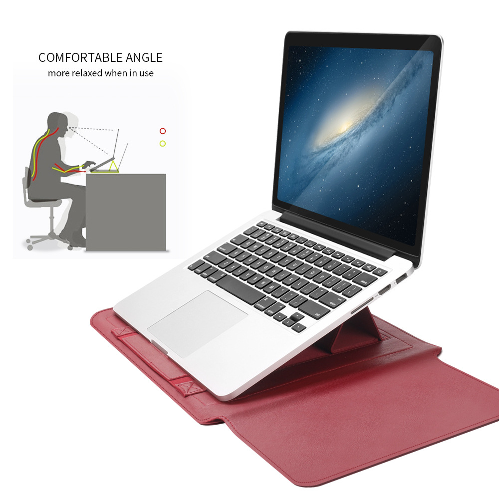 Waterproof Laptop Sleeve Bag Multifunctional Laptop Sleeve Case 3 in 1 Ergonomic Design PU Leather Laptop Stand