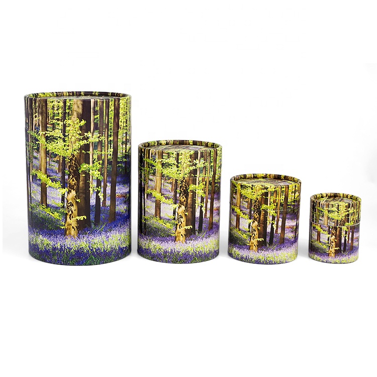 Funeral supplies paper cardboard cremation urn biodegradable pet ashes cylinder packaging boxes for animal bird cat dog casket