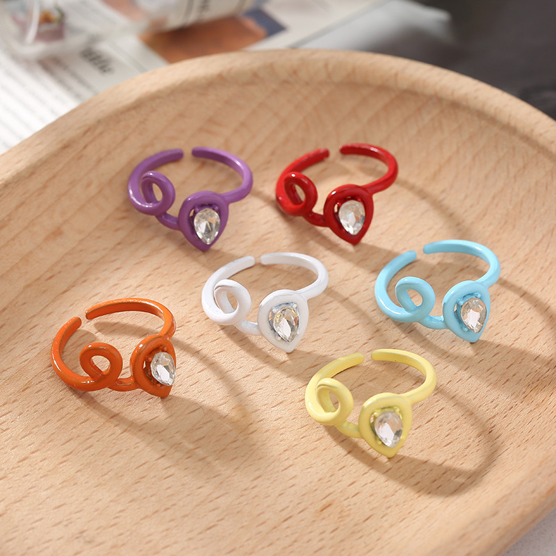 Fashion Creative Colorful Diamond Irregular Geometric Finger Ring Sweet Candy Color Crystal Rhinestone Opening Rings