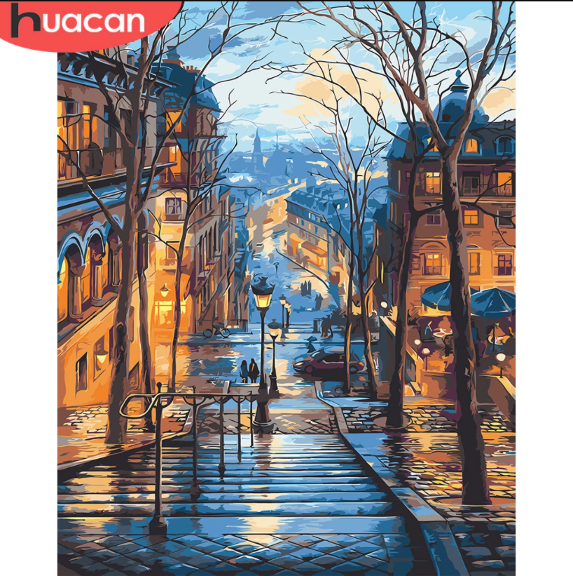 HUACAN Draw By Numbers Scenery DIY Oil Coloring By Numbers Street Landscape Canvas Paint Art Pictures Home Decor