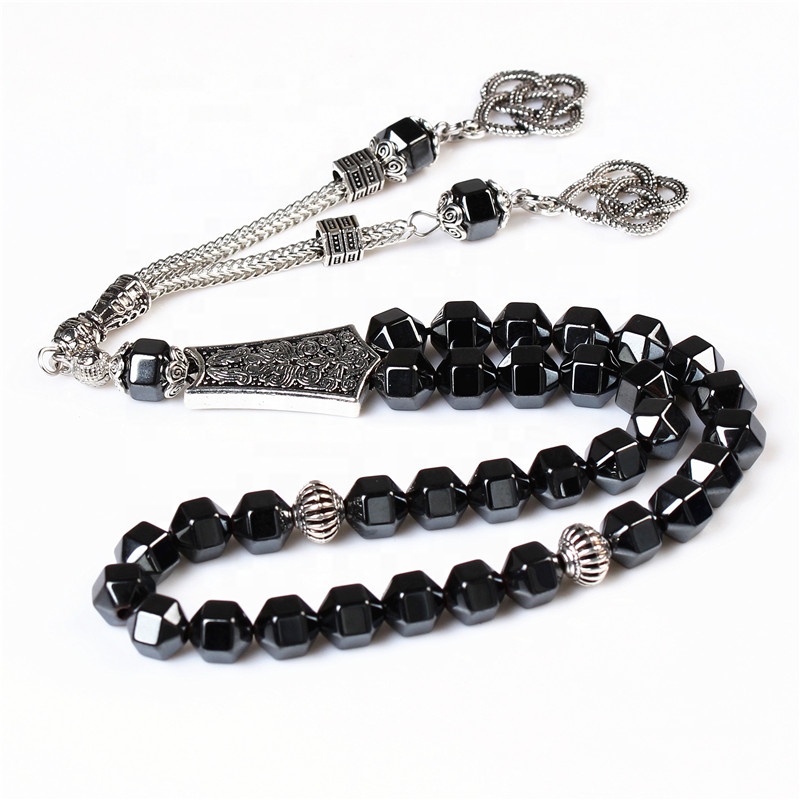 Factory Wholesale Hematite Stone Silver Tasbih Prayer Beads 33 Allah Masbaha Tesbih Muslim Beads